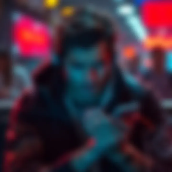 A frustrated customer looks at their phone with a blocked account notification from Revolut ULTRA, showing confusion and concern.