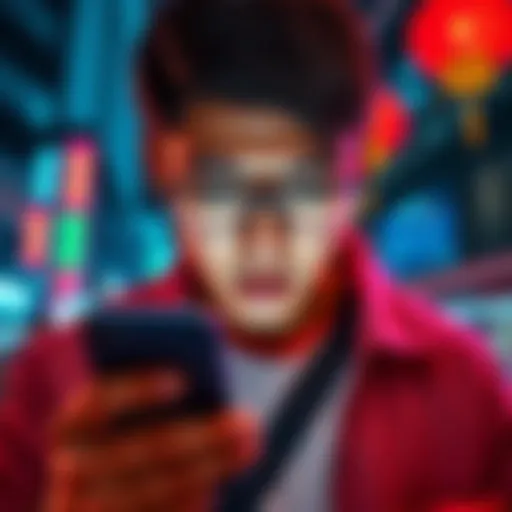 A frustrated traveler looking at a smartphone displaying blocked transactions on Alipay and WeChat while in China.