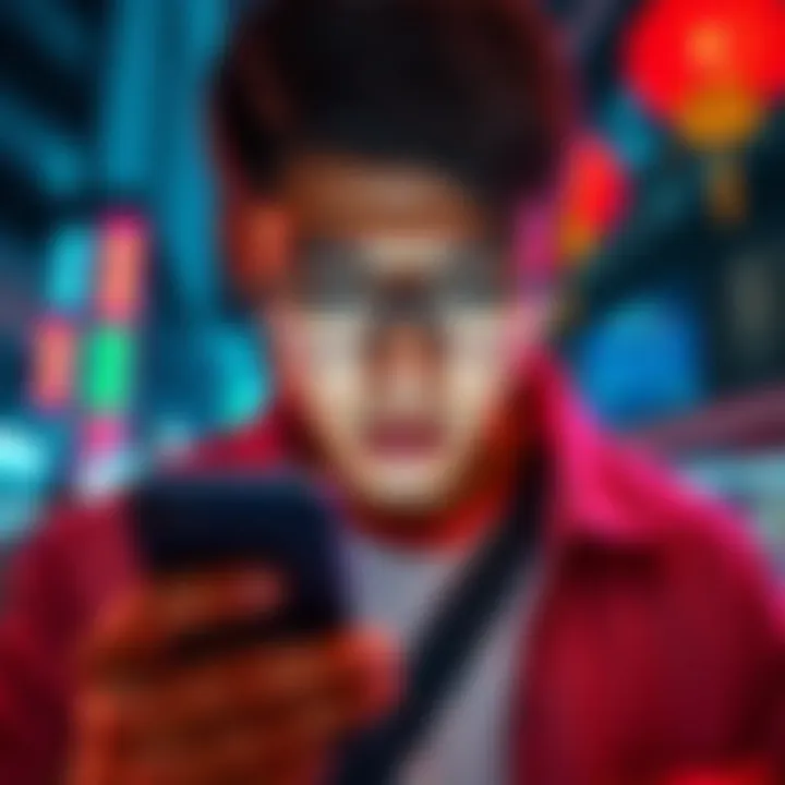 A frustrated traveler looking at a smartphone displaying blocked transactions on Alipay and WeChat while in China.