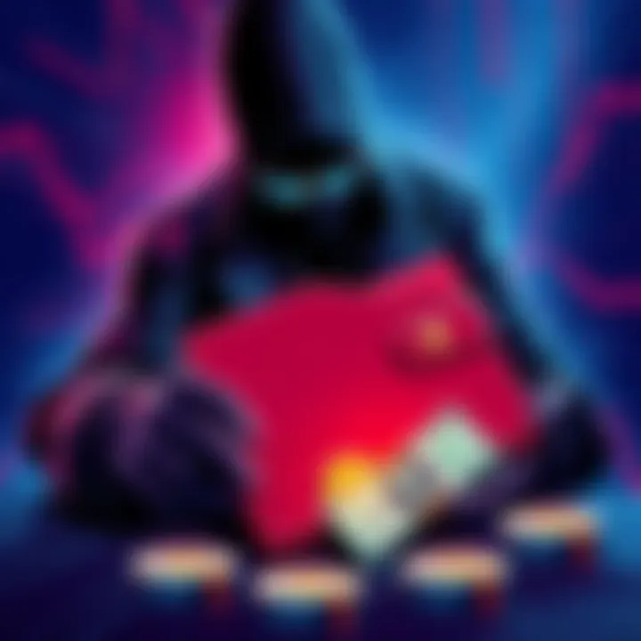 Illustration showing a digital wallet with money and a shadowy figure representing hackers, reflecting the Blockstream theft incident.