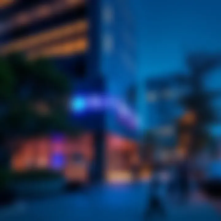 Blue Cross office building in Austin, TX with a sign indicating new ownership, people walking nearby, reflecting changes in local healthcare services.