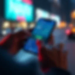 A person using a smartphone with a Bluetooth app that relays packets, showcasing a graph of earnings in Sats on the screen