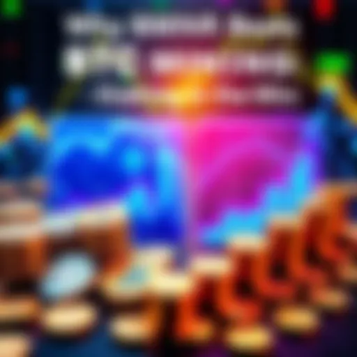 A graphic showing BMNR's dual approach of ETH mining and staking, highlighting its advantages over BTC miners. Visual elements include coins, graphs, and arrows indicating growth.