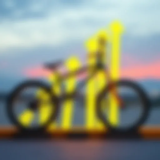 A BMX bicycle positioned on a strong support level with upward arrows indicating potential growth.