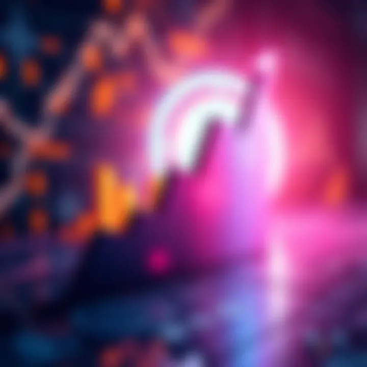 An upward trend graph representing the 30% surge of BNKR token with a background of digital currency symbols.