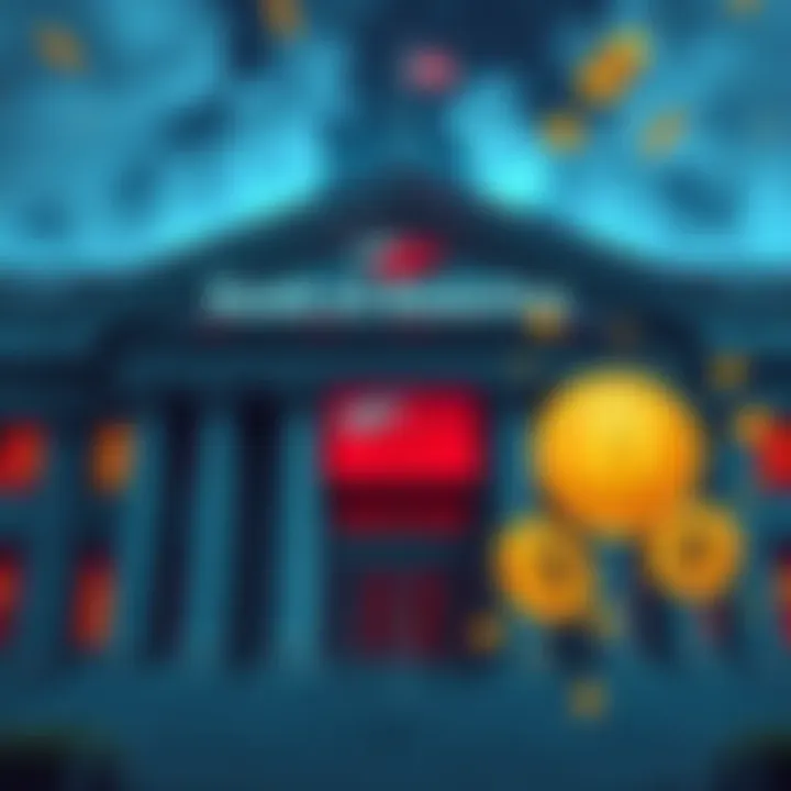 Bank of America CEO expresses concern about stablecoins potentially impacting bank deposits, with a visual of a bank building and cryptocurrency symbols.