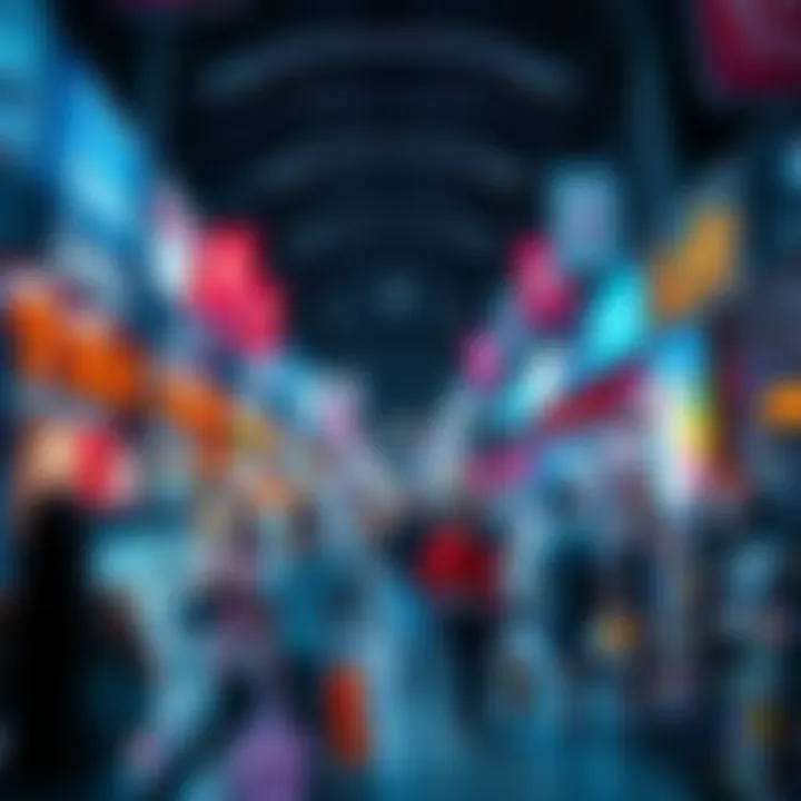 A vibrant display of exciting offers and discounts attracting shoppers in a busy marketplace.