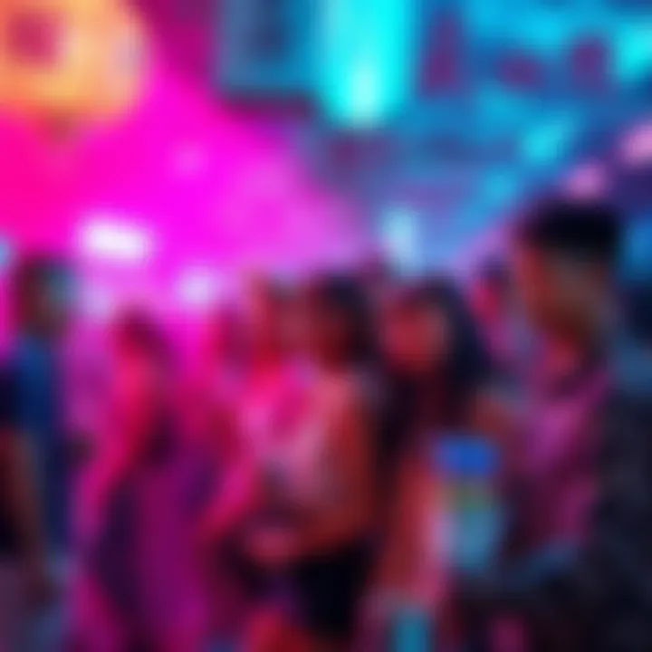 A group of people engaging in modern bon culture activities, showcasing vibrant styles and social interactions.