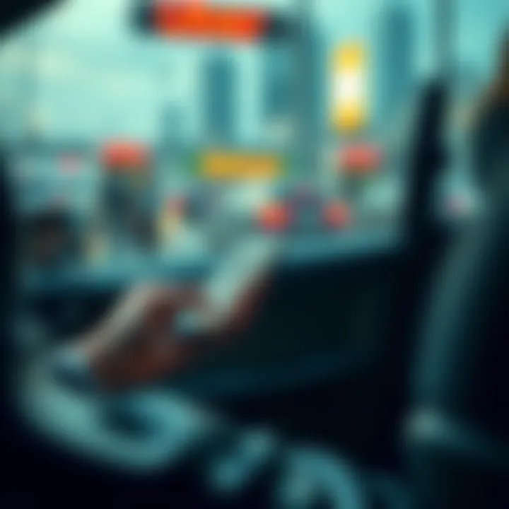 A person using a smartphone to book an Uber ride with cryptocurrency after a card denial at the airport.