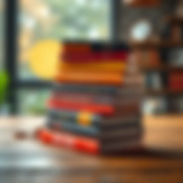 A stack of popular books about Bitcoin and cryptocurrency on a wooden table