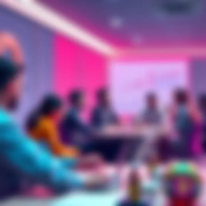 A group of people brainstorming marketing strategies for Hoge coin in a collaborative setting