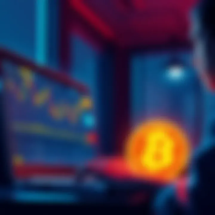 A person looking at a laptop screen displaying Bitcoin price charts and loan options, with worried expressions about market volatility.