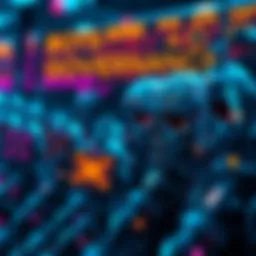 A visual representation of bots interacting within a decentralized organization, showcasing the contrast between artificial intelligence and human governance in a digital environment.