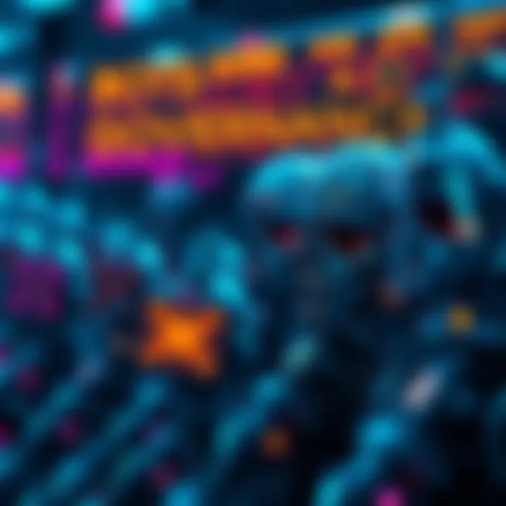 A visual representation of bots interacting within a decentralized organization, showcasing the contrast between artificial intelligence and human governance in a digital environment.