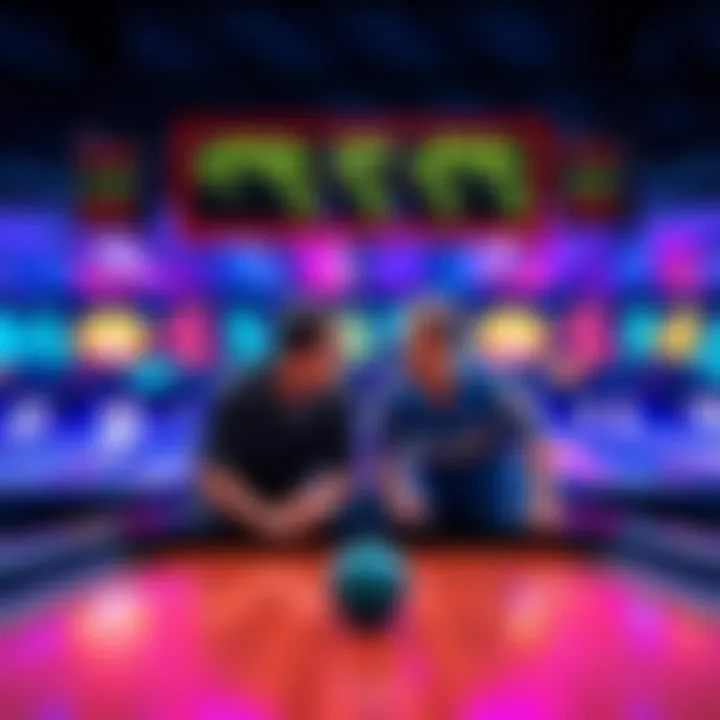 Two players in a bowling mini game looking at scores after a tie, discussing how to resolve it
