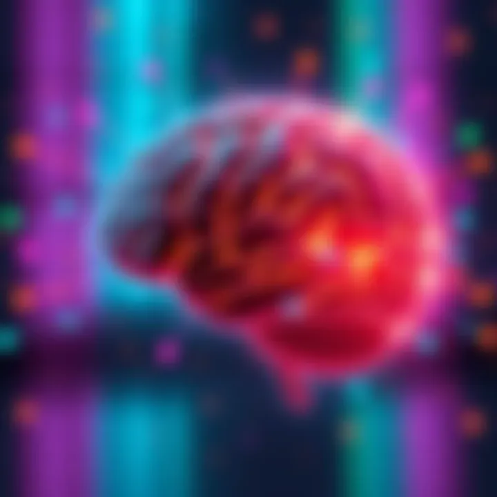 A glowing human brain surrounded by colorful light patterns symbolizing full brain utilization.