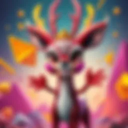 A colorful character named Brainrot Bambi encouraging people to share unique cryptocurrency ideas with a playful expression, surrounded by abstract shapes symbolizing creativity and innovation in the ...