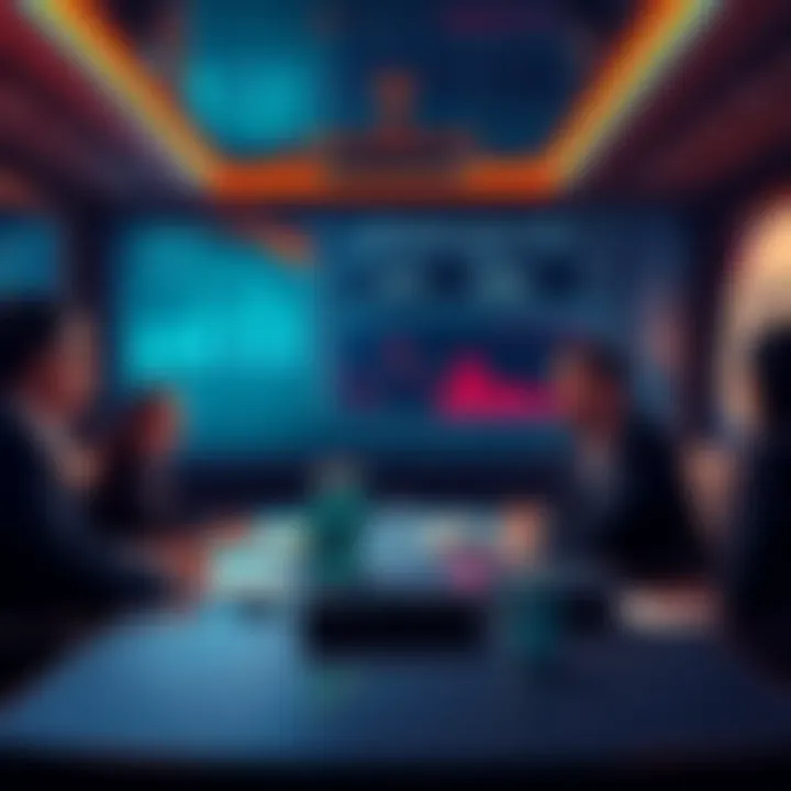 Brian Armstrong and colleagues in a meeting discussing methods to evade KYC laws, with charts showing potential risks to the Creepto economy.