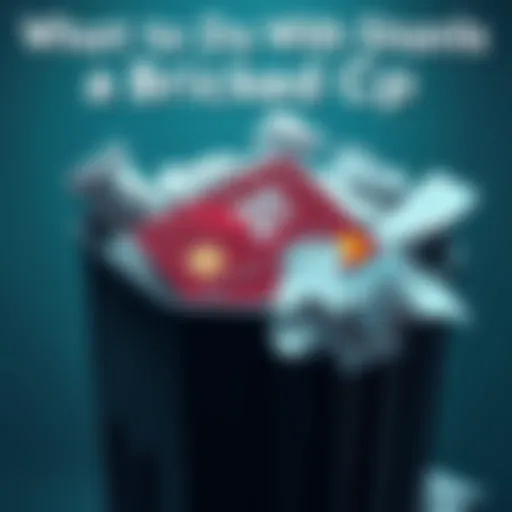 A bricked credit card placed inside a trash bin surrounded by crumpled papers