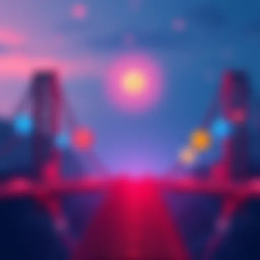 Bridges Connecting Cryptocurrencies A graphic showing various bridges symbolizing the transfer of assets between Solana, Arbitrum, and Ethereum with currency icons