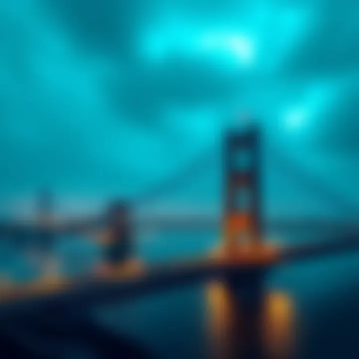 A visual representation of different bridges symbolizing the transfer of USDC from Ethereum to Base, with varying fee indicators.