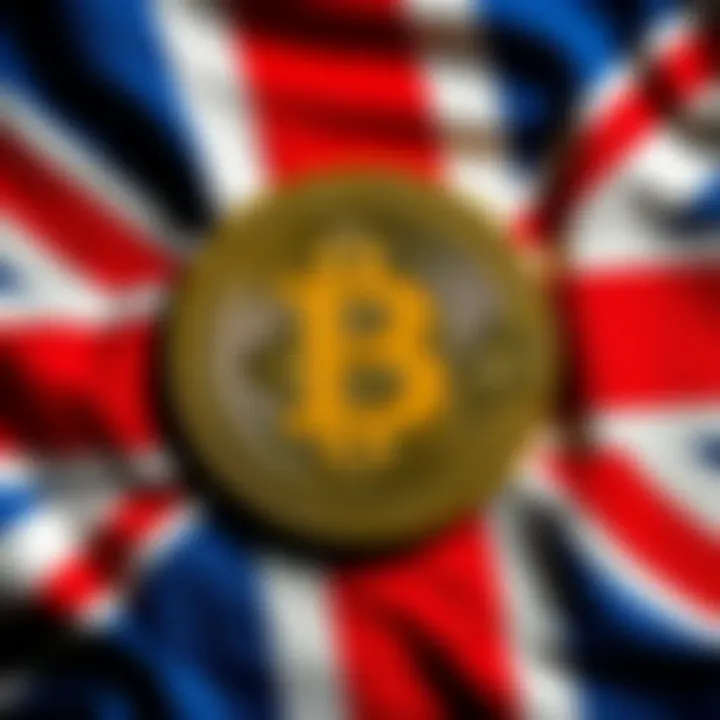 British Flag and Bitcoin Symbol A British flag with the Bitcoin symbol superimposed, representing the connection between Satoshi Nakamoto and the UK.