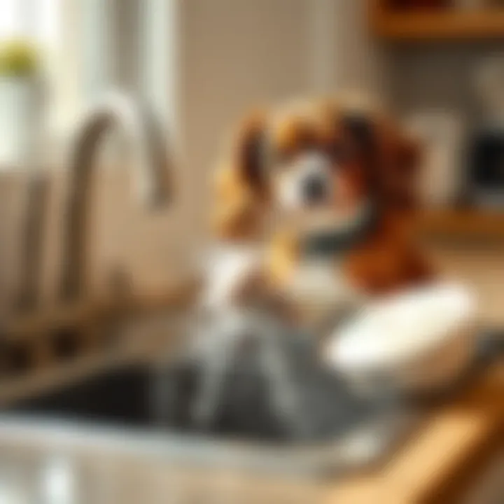 Brownie the Cavalier Washing Dishes Brownie the Cavalier dog playfully cleaning dishes in the kitchen sink