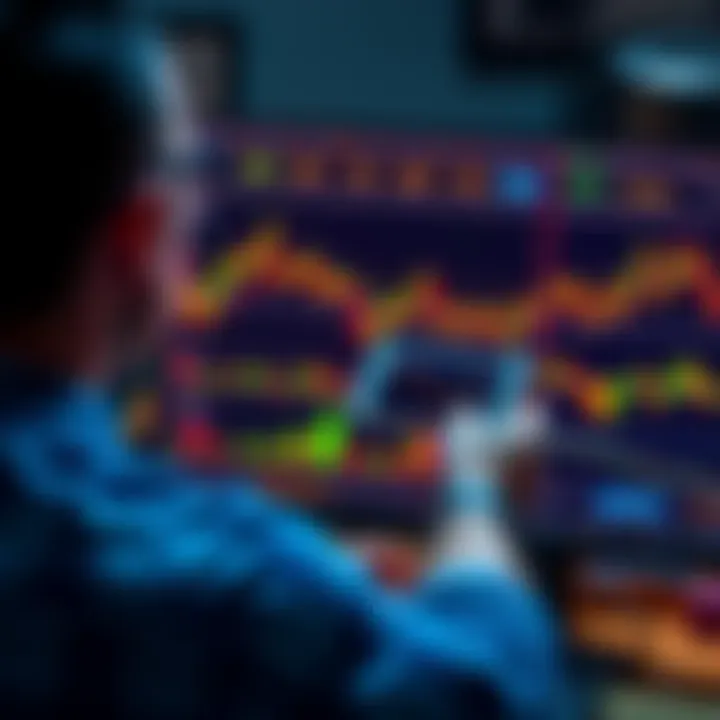 A person analyzing investment options, with charts and graphs representing BTC ETFs and equities, on a computer screen.