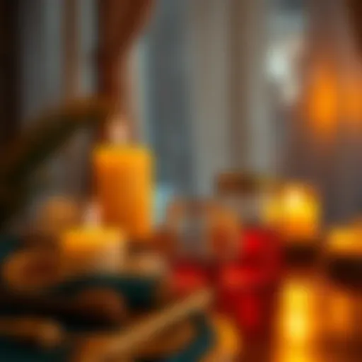 BTC Journey with Honey and Candles A vibrant scene showing candles and honey jars placed on a table, with Bitcoin symbols subtly integrated in the background, reflecting a unique blend of elements.