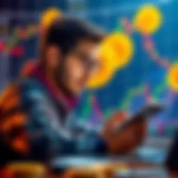 A beginner studying Bitcoin strategies in a bear market with charts and exchange logos around