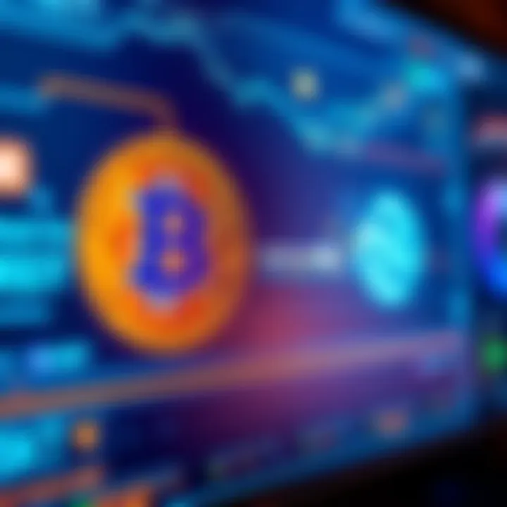 A digital display showing the exchange process from Bitcoin to USDT with simple graphics and currency symbols