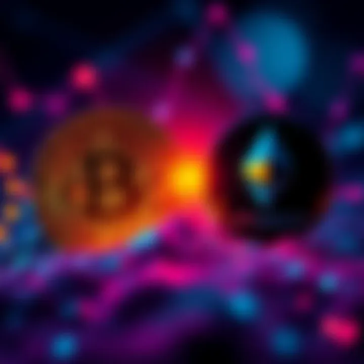 A visual comparison of Bitcoin and Ethereum logos, representing investment choices for the next five years.