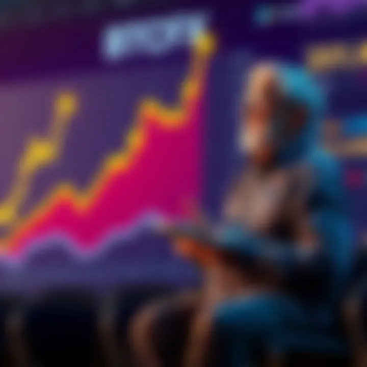 A graph showing rising bitcoin values with an elderly couple discussing retirement plans, symbolizing BTCFX as a retirement investment option.