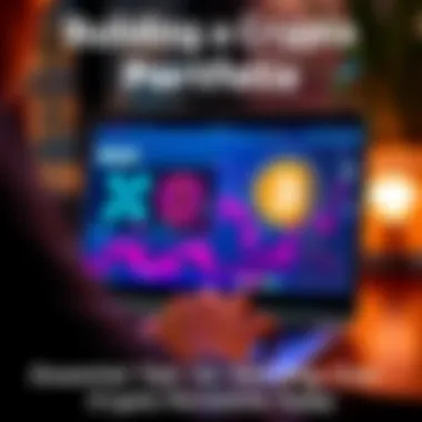 A person using a laptop to research cryptocurrencies with Bitcoin and Ripple logos on screen