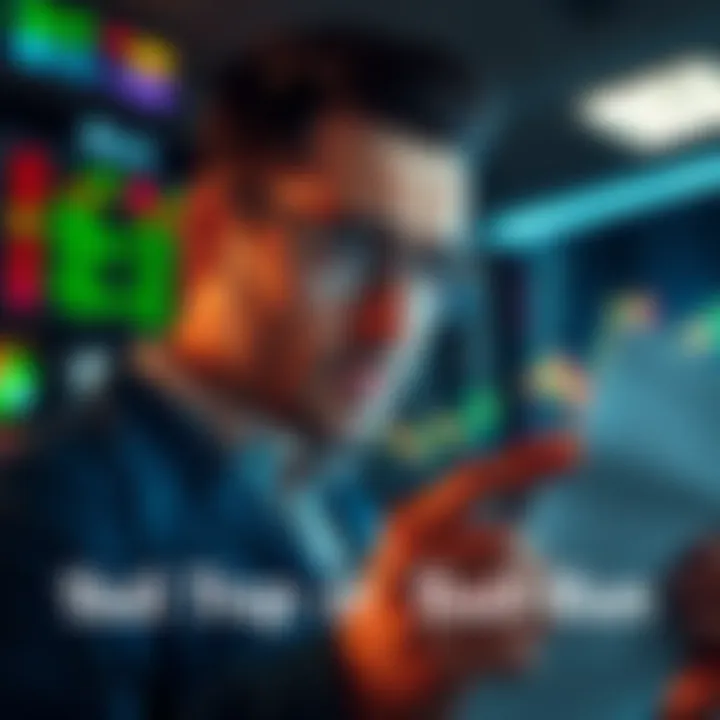 A trader analyzing stock charts with a concerned expression, symbolizing uncertainty in market direction