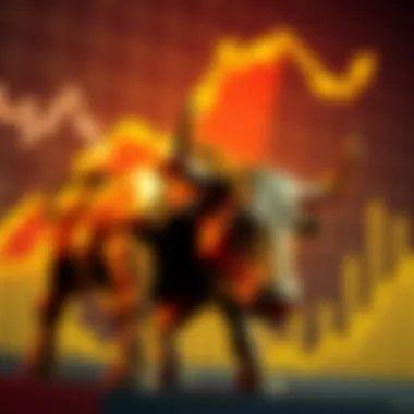 A bull statue with a rising graph in the background indicating positive market trends