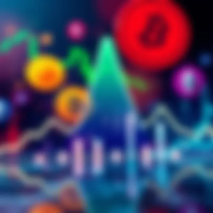 An upward trend chart representing a bull run in cryptocurrency markets, with symbols of popular cryptocurrencies like Bitcoin and Ethereum in the background.