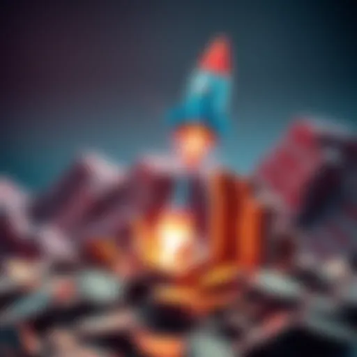 A rocket symbolizing growth and upward movement for a hard cap coin, with coins surrounding it