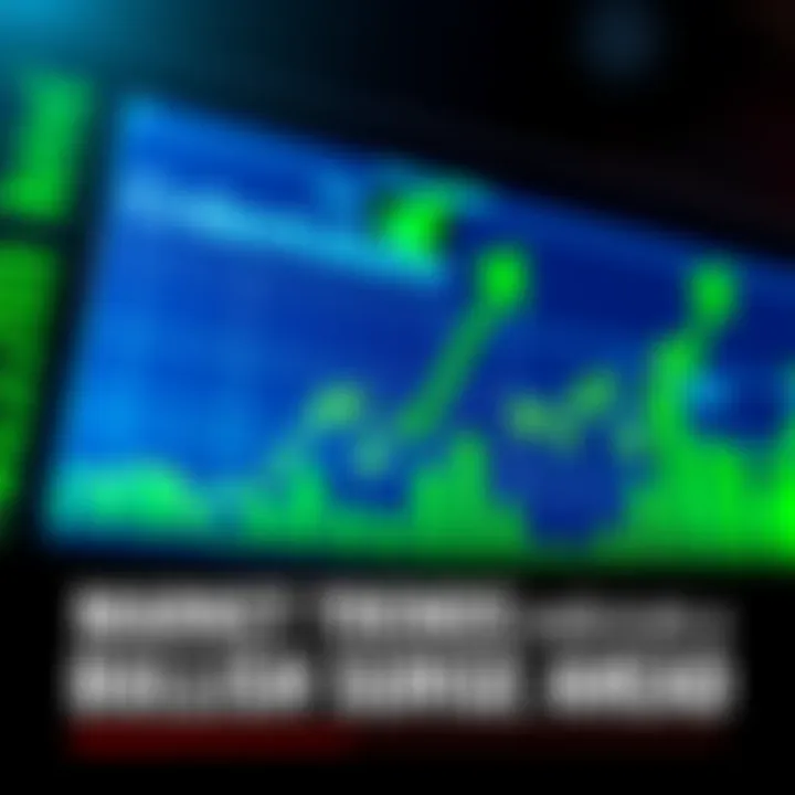 A graph showing upward trends in a stock market with green arrows and optimistic investors