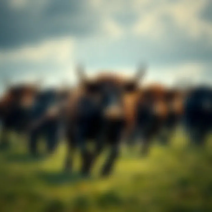 A group of bulls charging ahead on a green field, symbolizing a strong market comeback with rising prices.