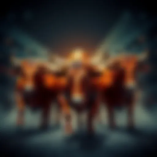 A group of bulls symbolizing strength and growth, representing the rising performance of Kaspa in the market.