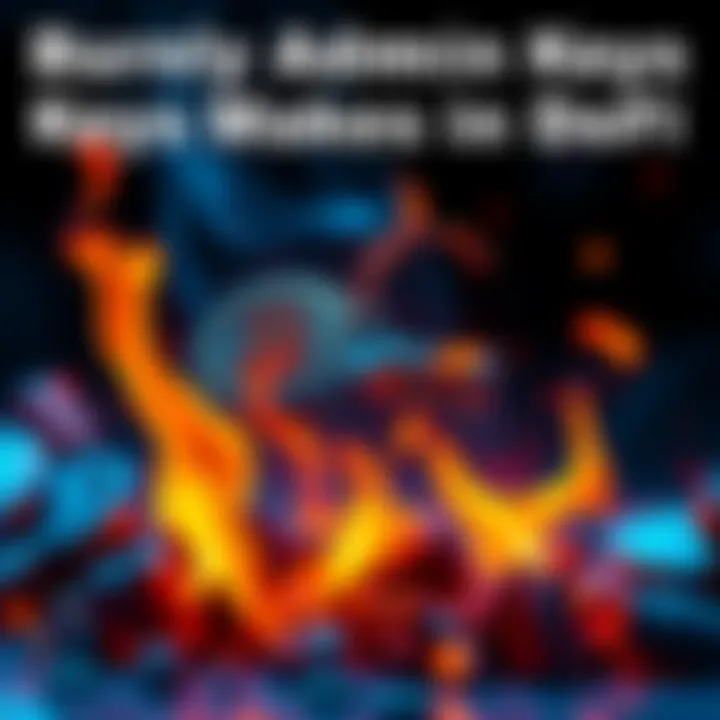 A visual representation of burning admin keys, symbolizing trust in decentralized finance, with flames and digital assets in the background.