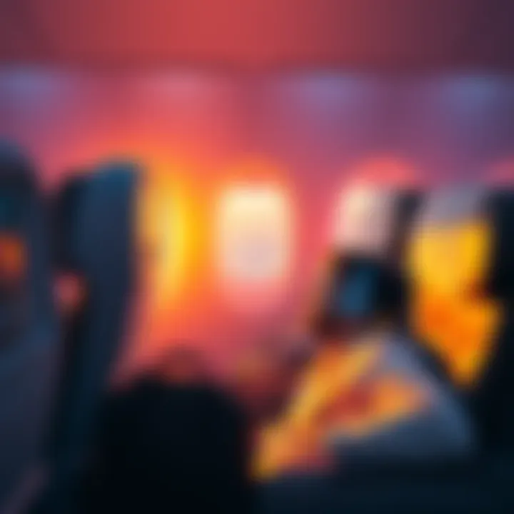 A traveler enjoying a business class seat on a flight, surrounded by luxury and comfort.