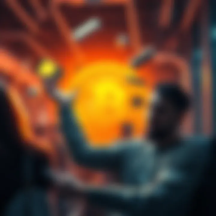 A person juggling work and daily tasks while a Bitcoin symbol shines in the background, representing Bitcoin's rise amidst distractions.