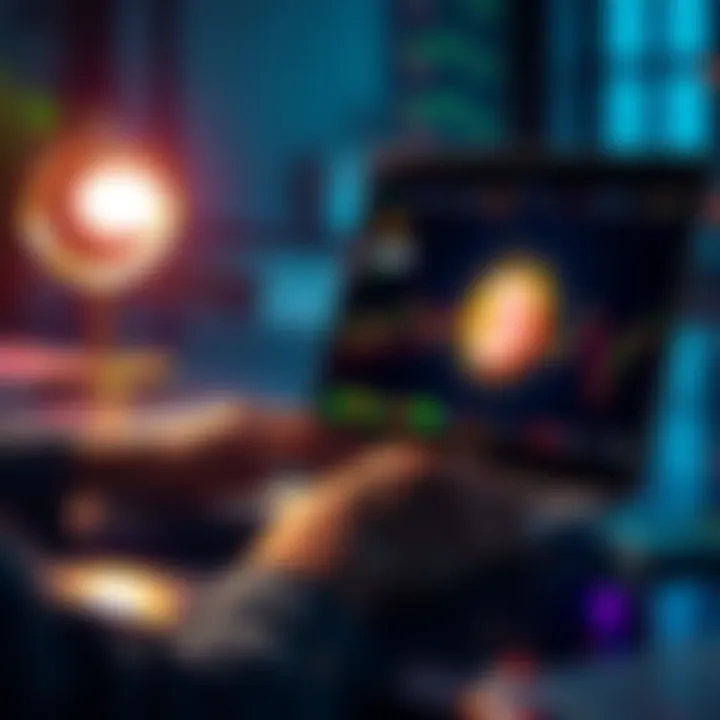 A person analyzing graphs on a laptop with Buttcoin logo visible, symbolizing investment strategies during economic downturns