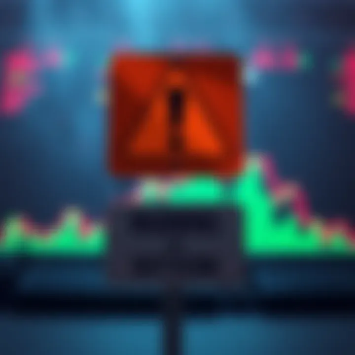 A warning sign about Buttcoin risks with a graph showing declining value in the background.