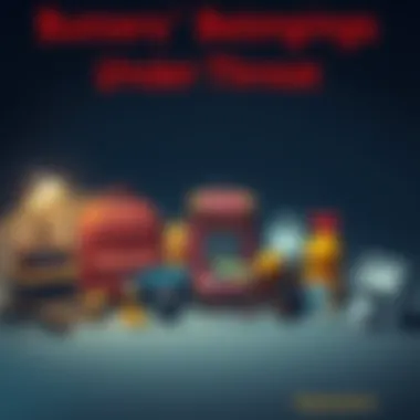 A collection of items owned by Butters displayed with shadows suggesting lurking thieves nearby