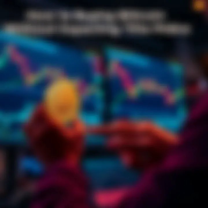 A person buying Bitcoin using a limit order on a trading platform, with price charts and graphs visible on screen.