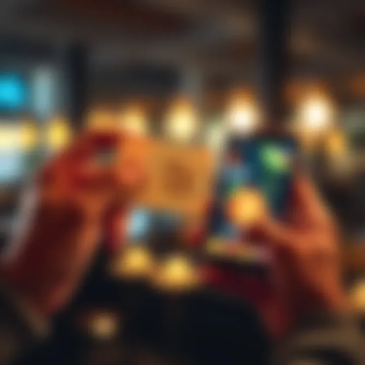 A person holding a gift card and looking at a smartphone with Bitcoin on the screen