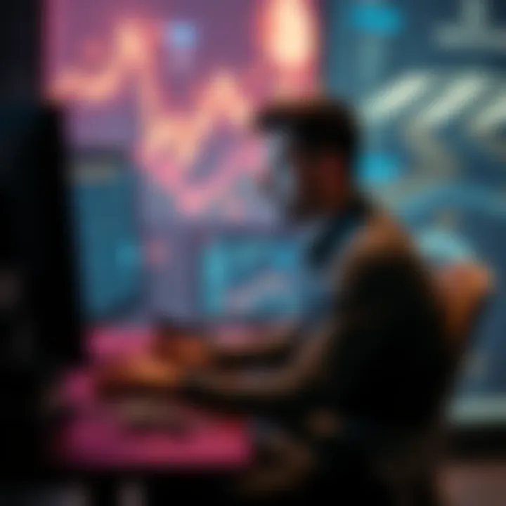 Person sitting at a computer looking at cryptocurrency options with a thoughtful expression